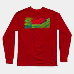 Red sun in grass abstract Long Sleeve T-Shirt